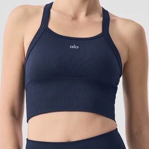 Alo Yoga Seamless Ribbed Favorite Bra Tank Navy S